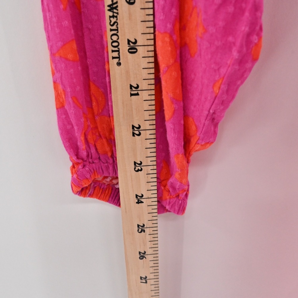 DRAPER JAMES Dress Size S Pink Orange Floral Smocked V Neck Balloon Long Sleeve - Picture 6 of 14